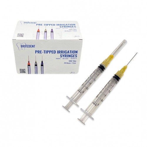 BRITEDENT 3cc Endo Irrigation Syringes With 25Ga Needle Tips 100/Bx BSI-0325