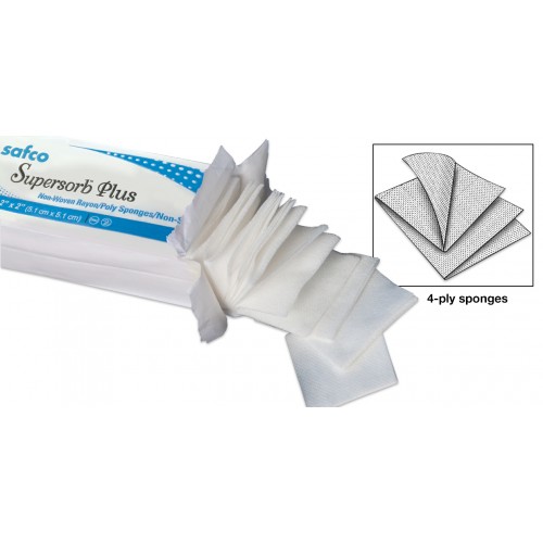 Supersorb plus sponges 2" x 2" 4-ply 5,000/case