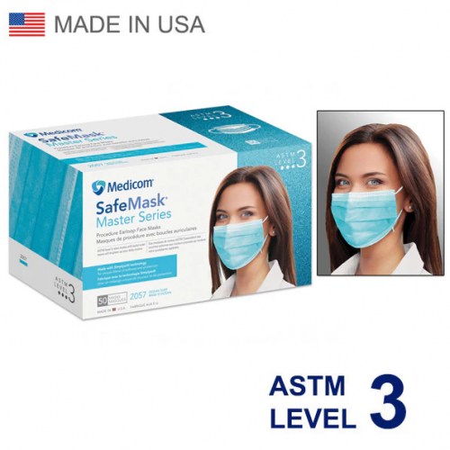 Medicom SafeMask Master Series Earloop Mask 50 pcs ASTM Level 3 Made in USA