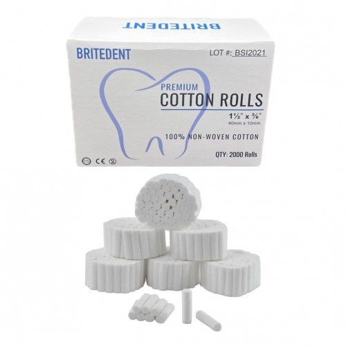 BRITEDENT Cotton Rolls 1 1/2 x 3/8 Plain #2 Medium 2000/Bx