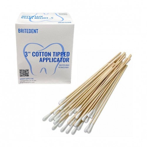 BRITEDENT Cotton Tipped Applicators 3 Inch 1000/Bx