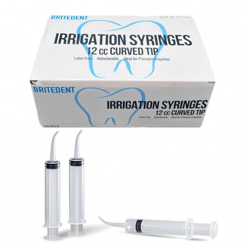 BRITEDENT Irrigation Syringes 12cc Curved Tip 50/Bx