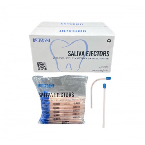 BRITEDENT Saliva Ejectors Clear Body With Blue Tips 1000/Bx