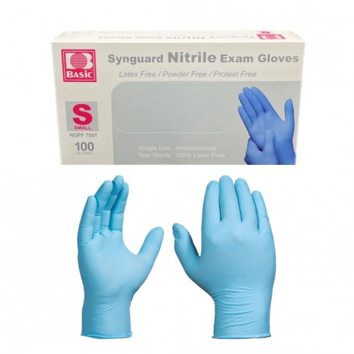 Basic Synguard Nitrile Exam Gloves Small Blue 100/Bx