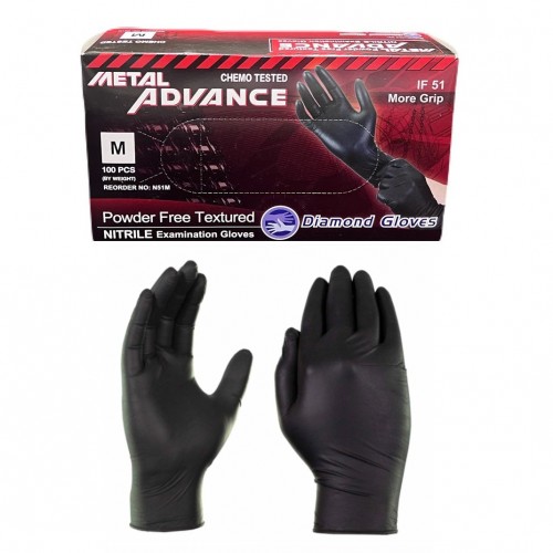 Diamond Metal Advance Nitrile Exam Gloves Black - 100/Bx