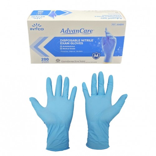 Intco AdvanCare Nitrile Exam Gloves Medium 200/Bx