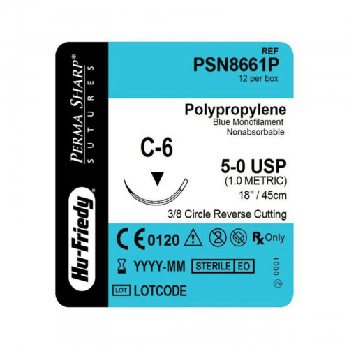 Perma Sharp Suture 5-0 Polypropylene 18" C-6 3/8 Circle 12/Bx, PSN8661P