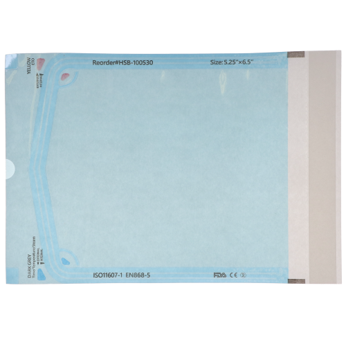 Sterilization Pouch, Class 4, Self-Sealing, Blue Film, 5.25" x 6.5" 200/Pack, 100530