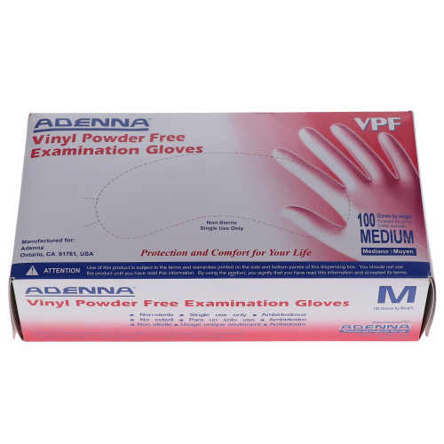 Adenna VPF Vinyl Exam Gloves Medium 100/Box. PF, VPF235