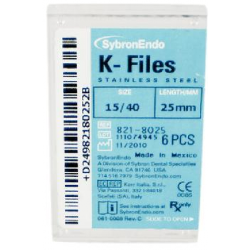 K-File, Stainless Steel, # 15-40, Assorted, 6/Pk