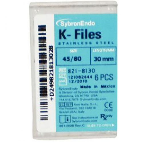 K-File, Stainless Steel, # 45-80, Assorted, 6/Pk