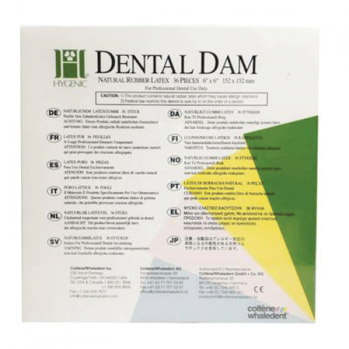 Hygenic Rubber Dental Dams, 6" x 6", Heavy, Light, 36/Pk, H00535 (Discontinued)