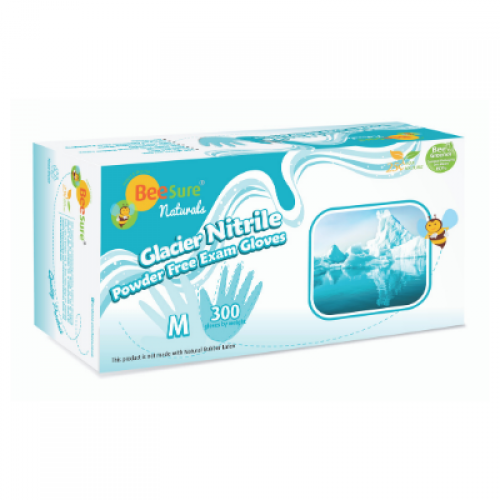 BeeSure Glacier Nitrile Examination Gloves, Powder-Free, Glacier Blue, 300/Box