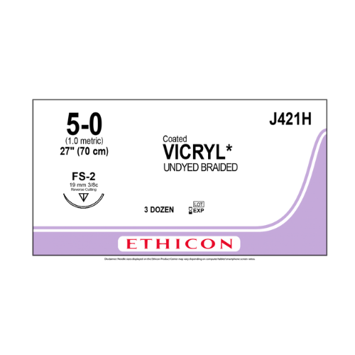 5-0 Coated Vicryl Sutures with FS-2 Needle, 36/Pk, J421H